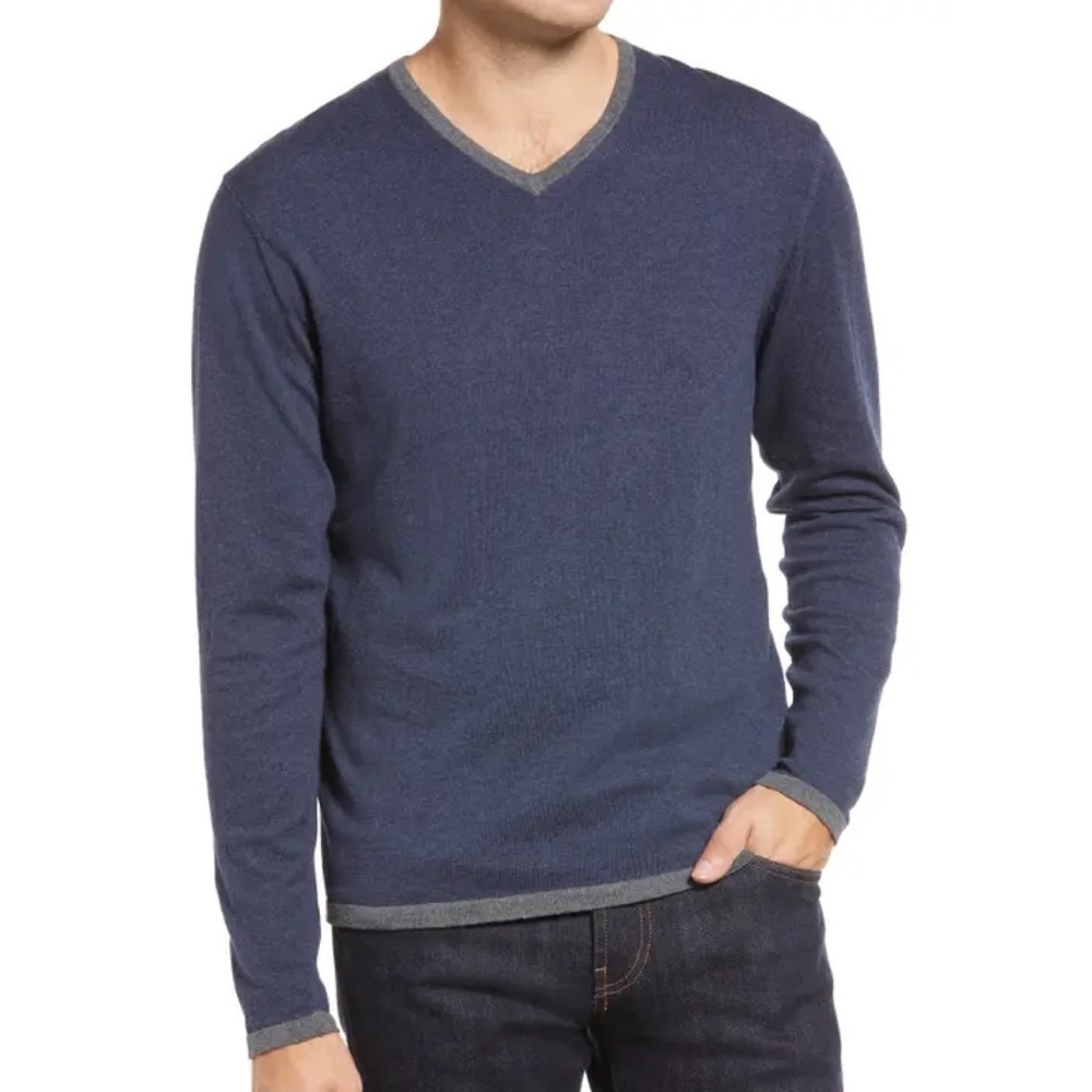 NEW Robert Barakette V-Neck Sweater Sutterburn Blue Size XL Mens Nordstrom‎ Knit